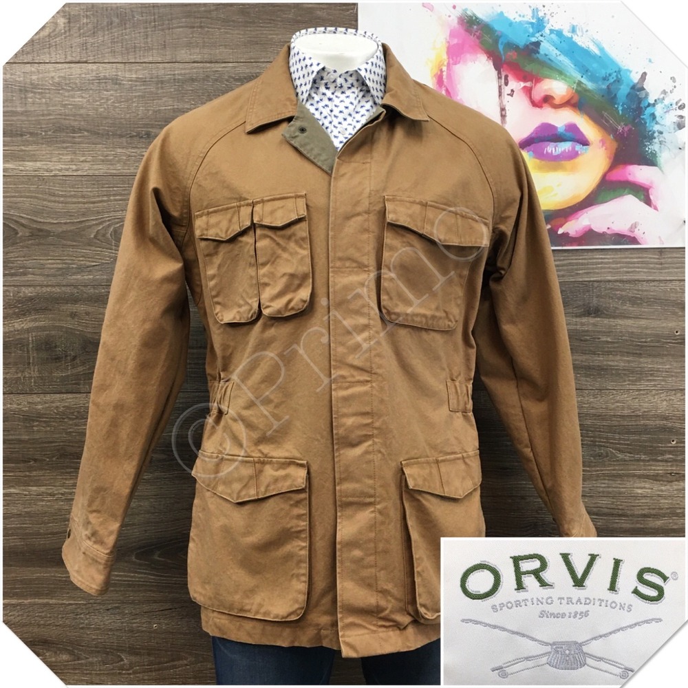 ORVIS Mens Chore Coat Field Jacket Sport Coat Size L Safari Multi-Pocket Cotton